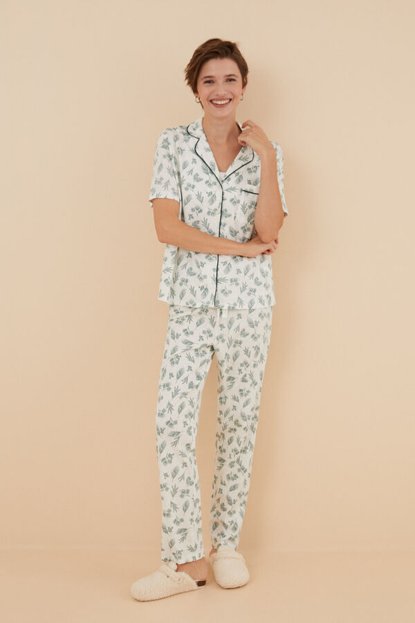 Womensecret Pijama camisera 100% algodón hojas estampado