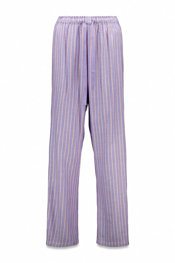 Women'secret Pantalón largo de franela con estampado de rayas multicolor coral