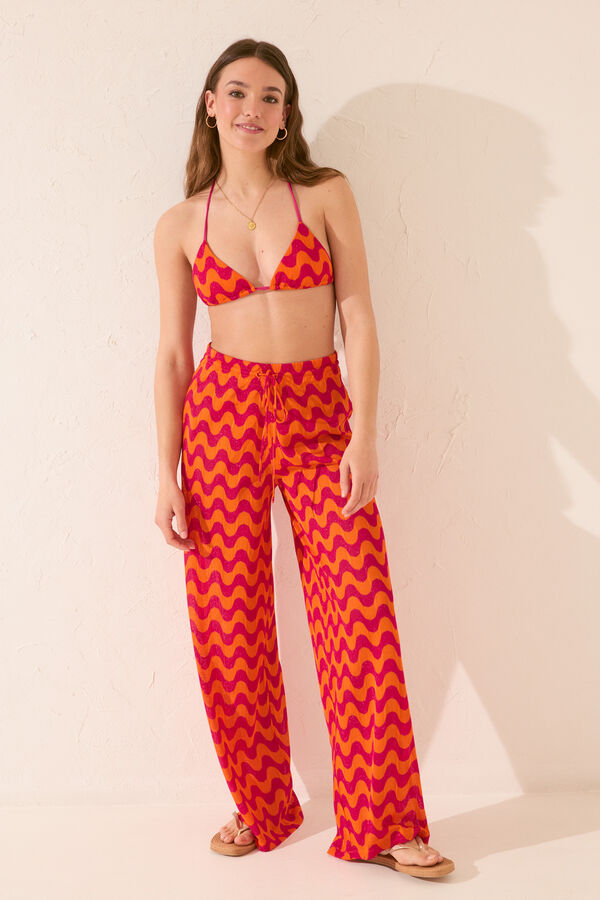 Womensecret Pantalón largo de malla con estampado de ondas rosas rosa
