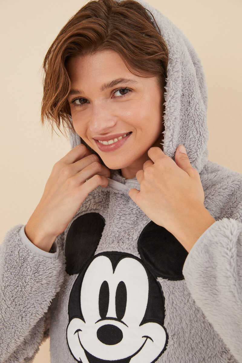 Womensecret Pijama larga pelo esponjoso Mickey Mouse gris