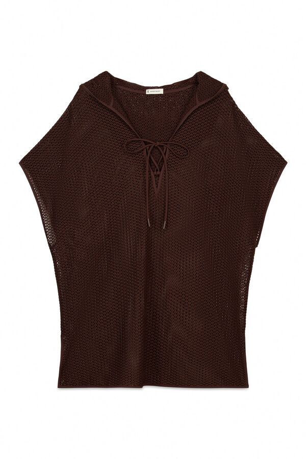 Women'secret T&uacute;nica corta con capucha de punto marr&oacute;n caf&eacute;