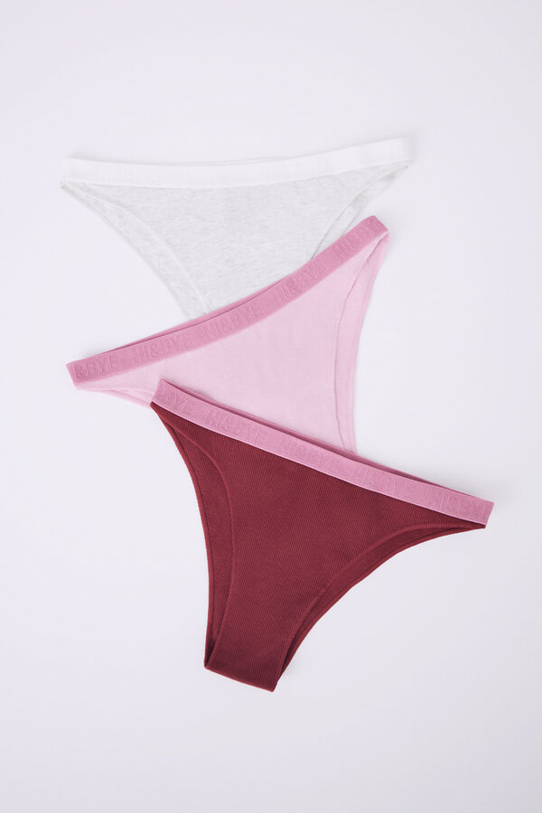 Womensecret Pack 3 panties brasileños algodón gris, rosa y vino 