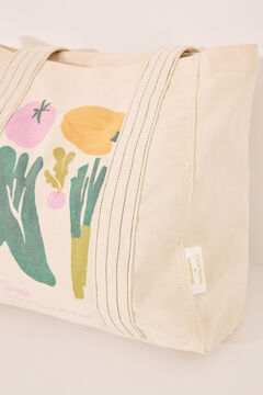 Womensecret Bolsa shopper, bolsa de algodón con estampado vegetal  marfil