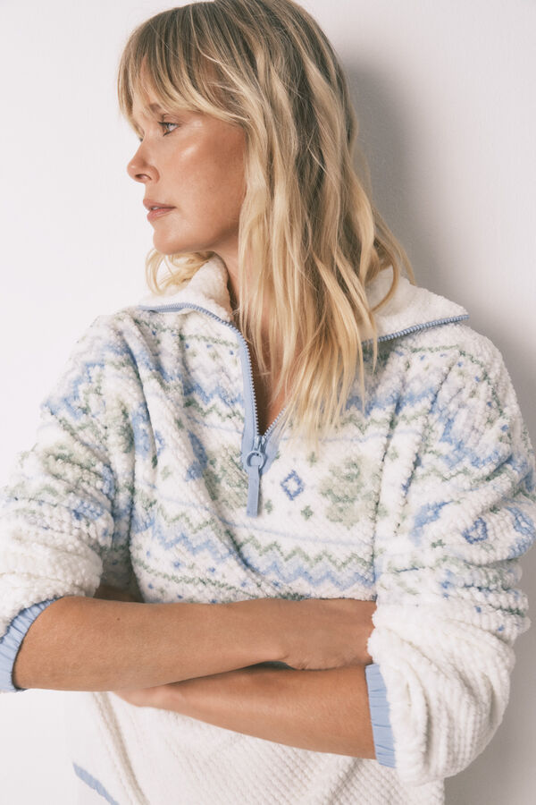 Women'secret Pijama larga de forro polar jacquard  marfil