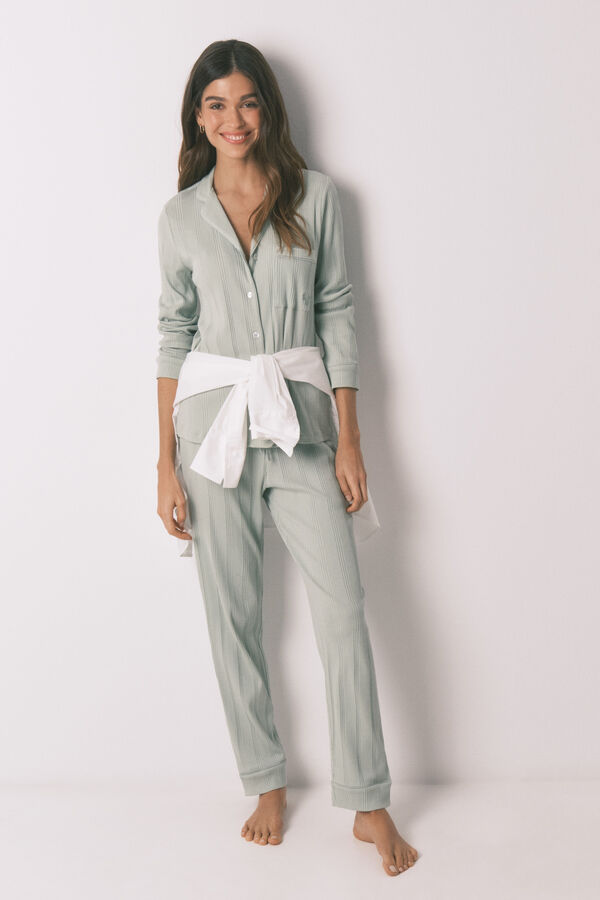 Women'secret Pijama camisera larga de algod&oacute;n acanalado verde verde
