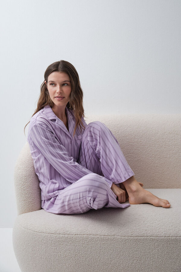 Women'secret Pijama larga camisera de rayas lila estampado