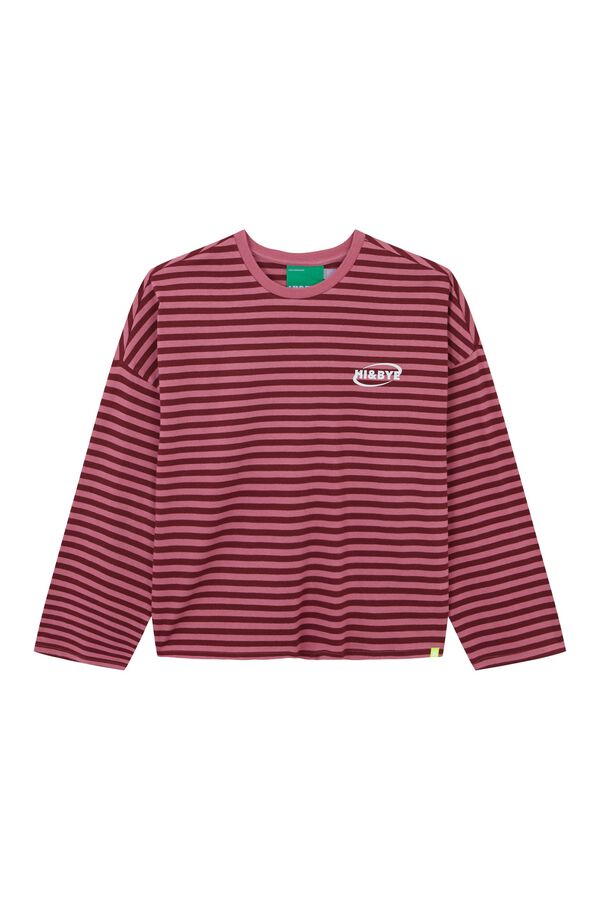 HI&BYE Playera de algod&oacute;n a rayas rosa rosa