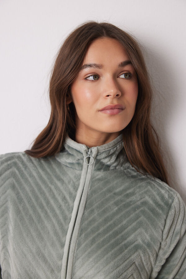 Womensecret Bata larga fluffy cierre verde verde