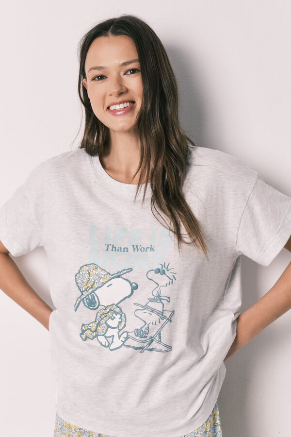 Women'secret Pijama larga de algod&oacute;n Snoopy gris