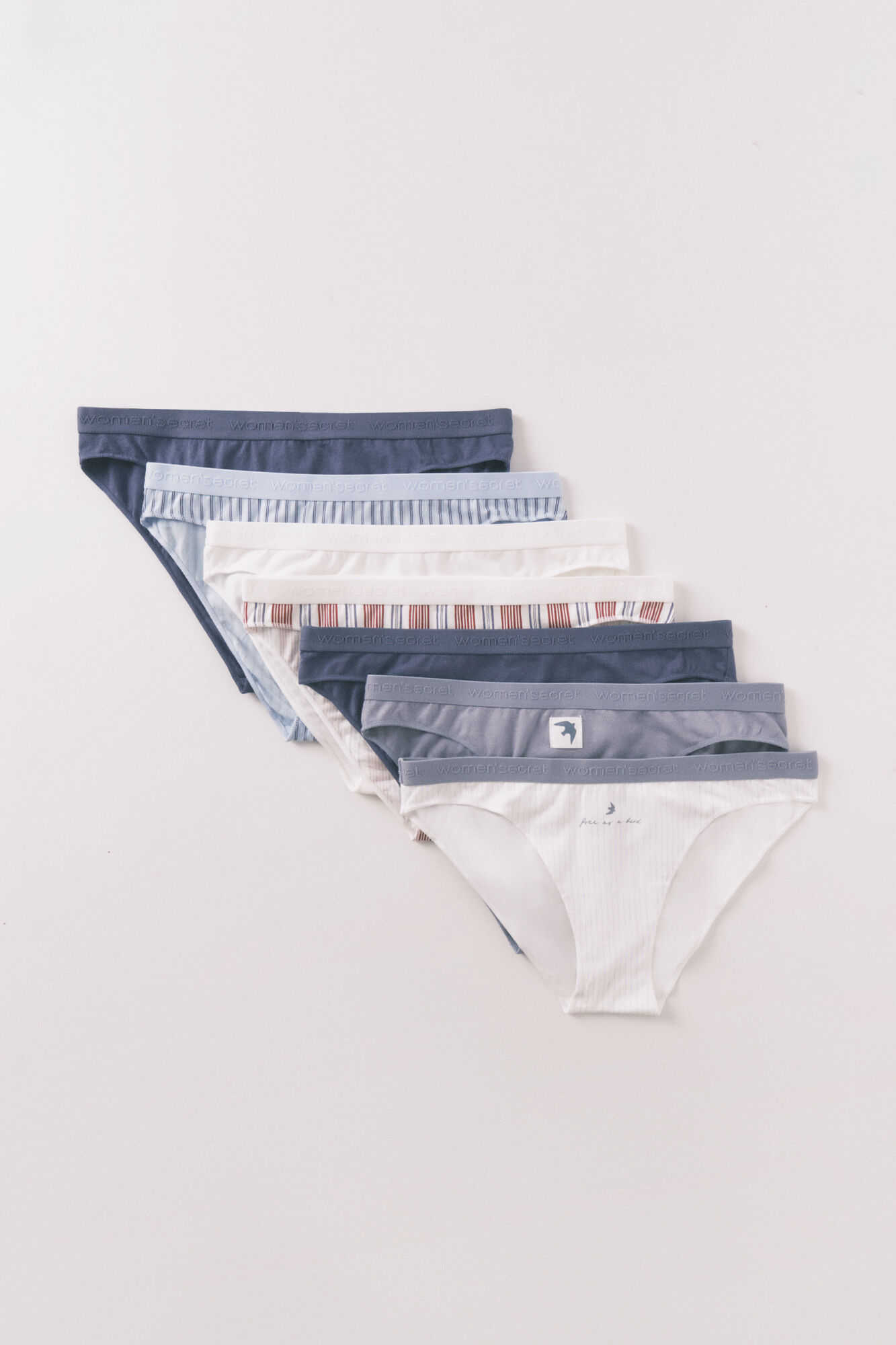 Women'secret Pack 7 panties cl&aacute;sicas de algod&oacute;n azul logo