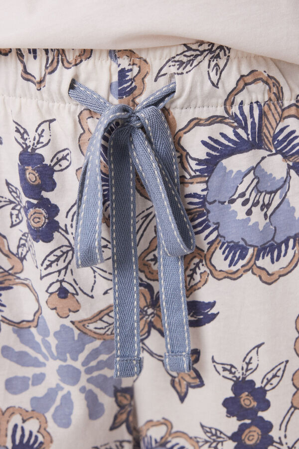 Womensecret Pantalón largo zanahoria 100% algodón flores azul