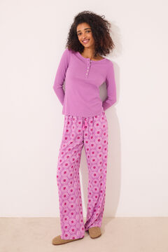 Womensecret Playera de manga larga de canalé morado morado/lila