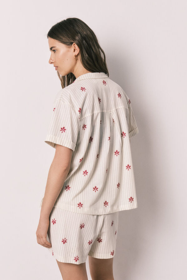 Women'secret Pijama corta camisera de rayas Snoopy marfil