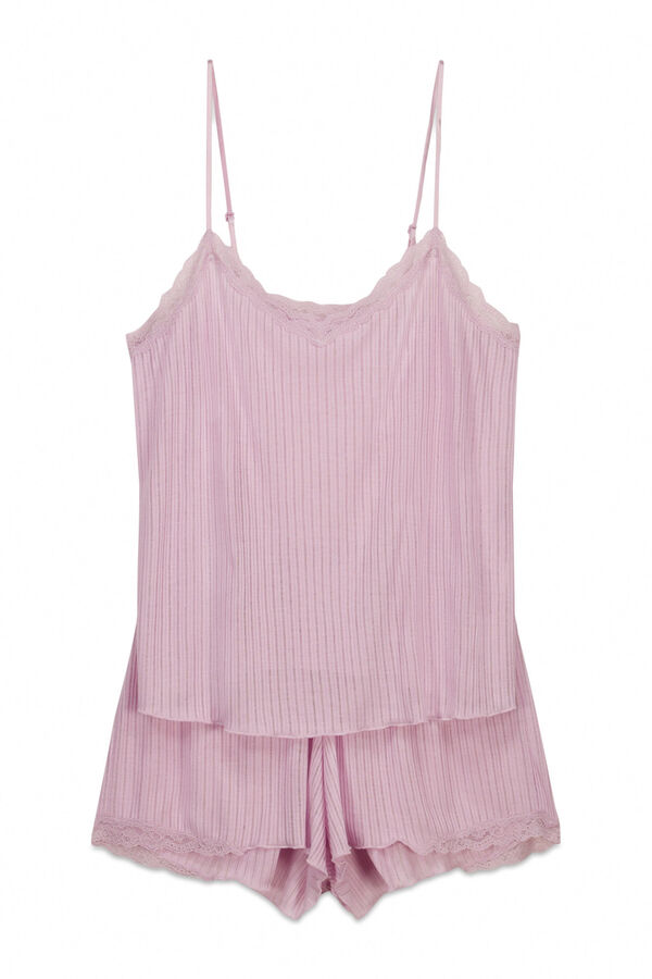 Women'secret Pijama corta acanalada tacto suave rosa rosa