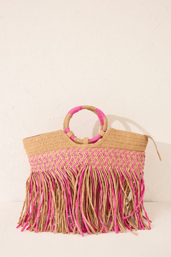 Womensecret Bolsa bolsa de playa de rafia rosa, bolsa café
