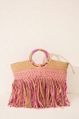 Womensecret Bolsa bolsa de playa de rafia rosa, bolsa café