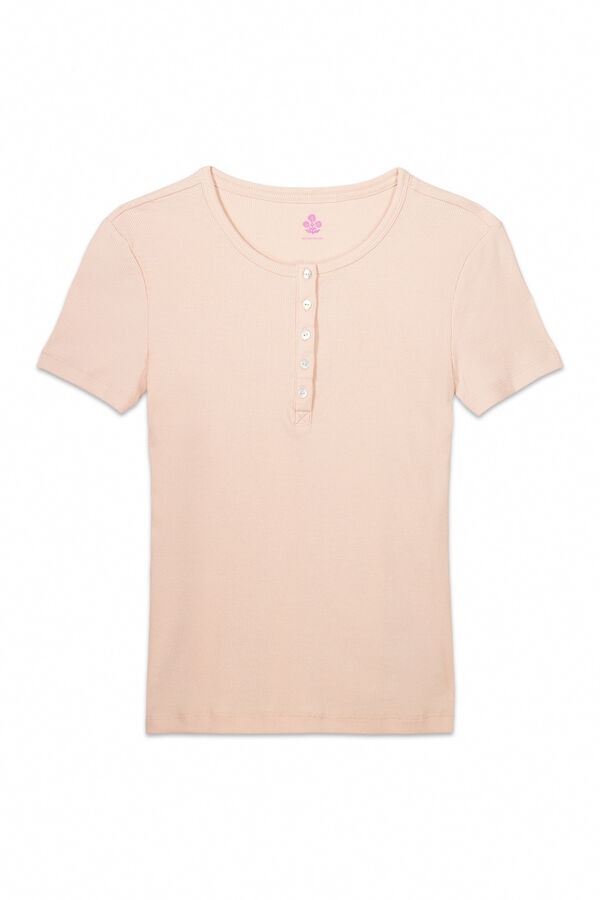 Womensecret Playera de manga corta de canalé de color naranja naranja
