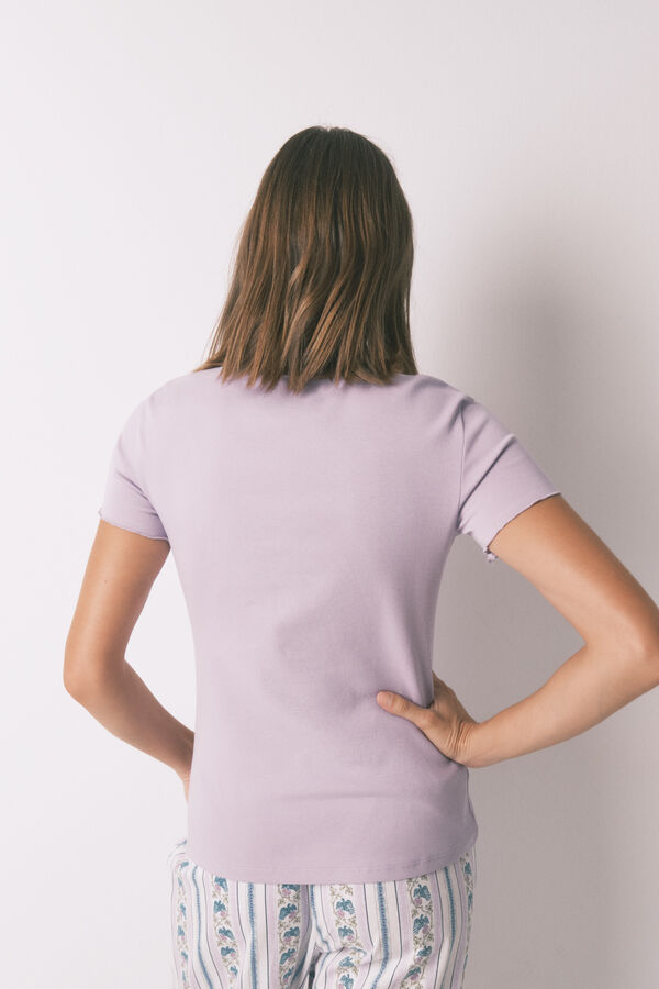 Women'secret Playera de manga corta de algodón lila morado/lila