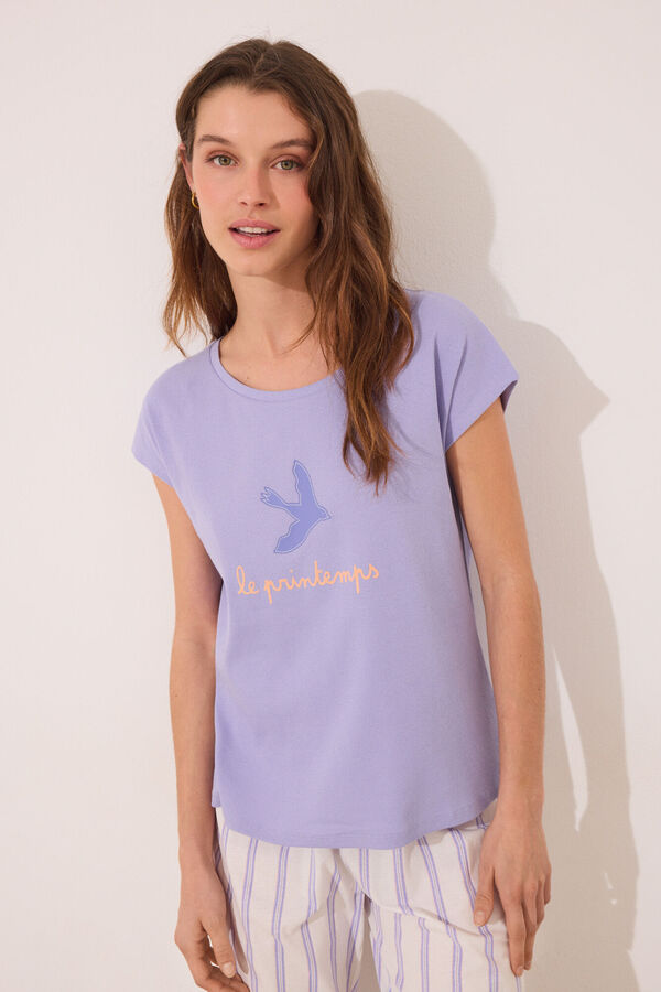 Womensecret Pijama de estar por casa de algodón con rayas de color lila morado/lila