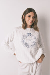 Women'secret Pijama larga de forro polar blanco suave.