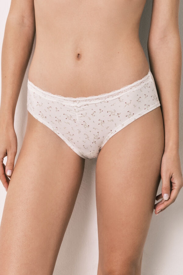 Women'secret Pack de 3 panties anchos de algod&oacute;n con encaje de flores estampado