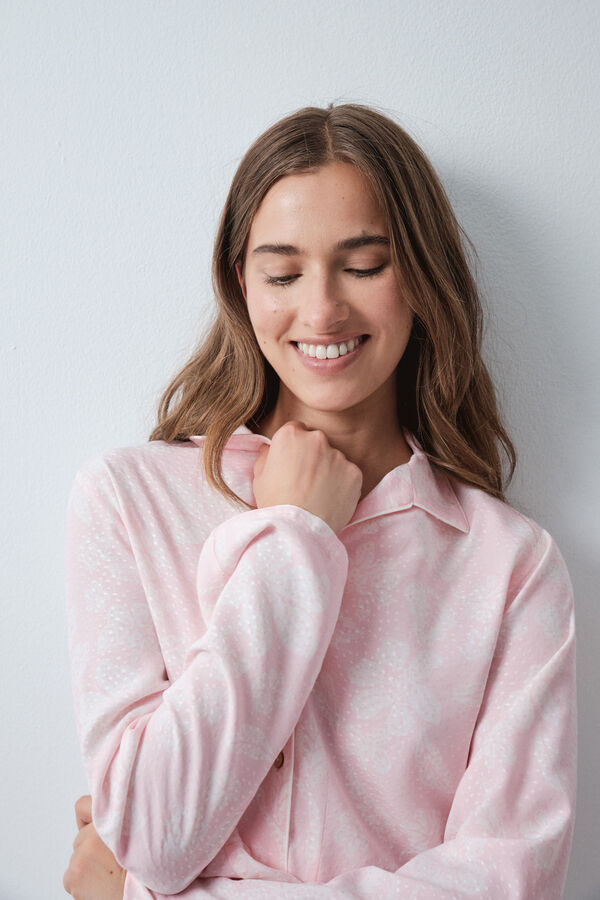 Women'secret Pijama larga camisera estampado floral bicolor rosa