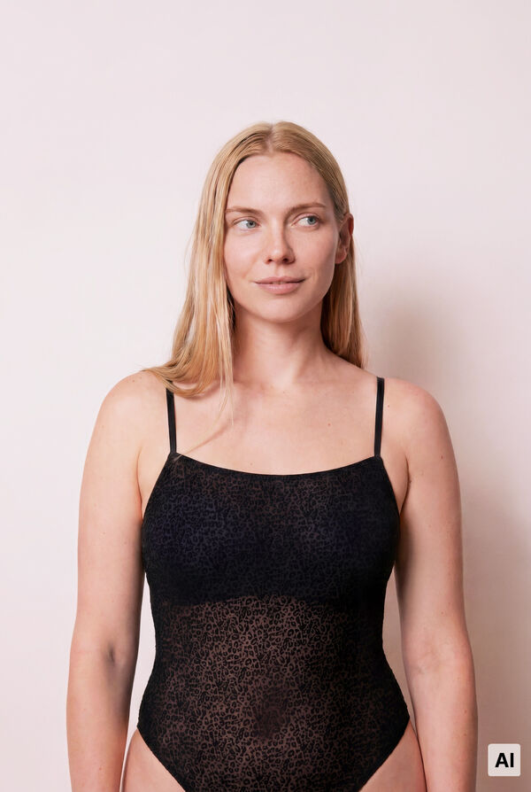 Women'secret Body de tul con estampado animal print negro negro