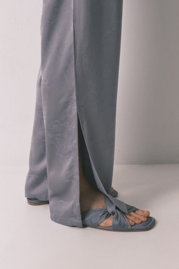 Women'secret Pijama camisera larga satén jacquard gris gris