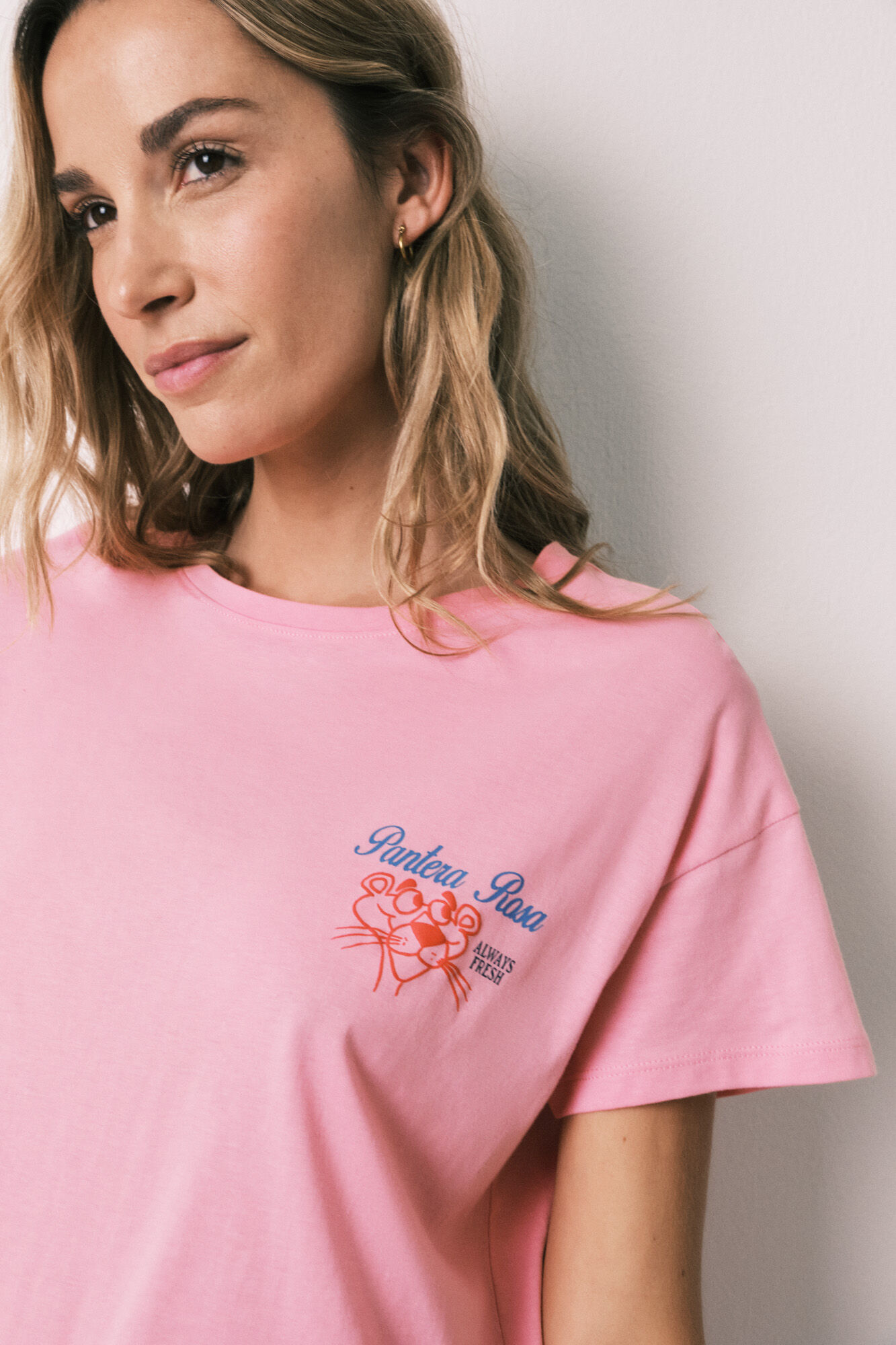 Women'secret Pijama larga Pantera Rosa de rayas