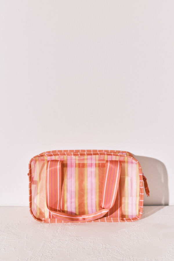 Women'secret Neceser mediano de malla a rayas rosa y naranja estampado