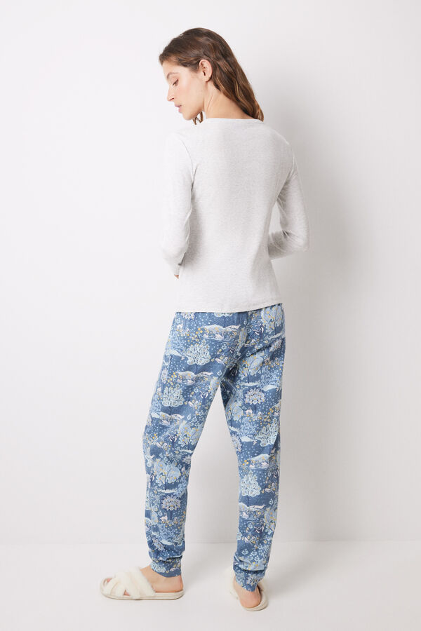 Womensecret Pijama larga algodón gris paisaje gris