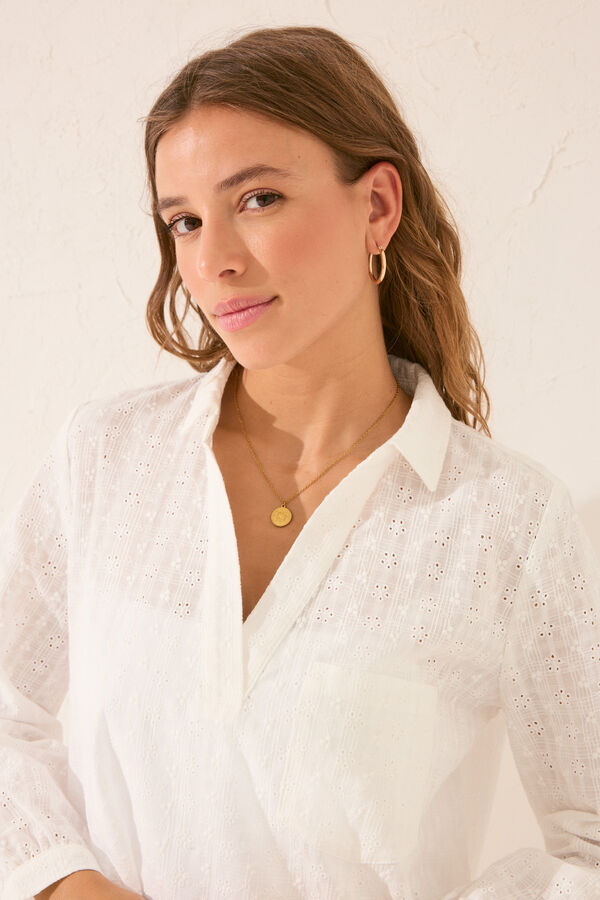 Womensecret Vestido midi de algodón blanco bordado blanco