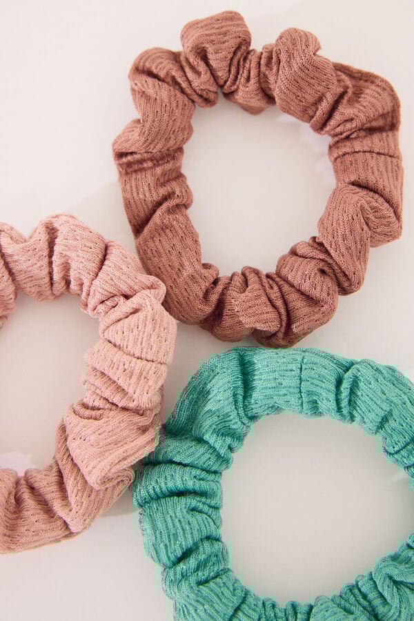 Womensecret Paquete de 3 mini gomas para el pelo en rosa, verde y marrón blanco