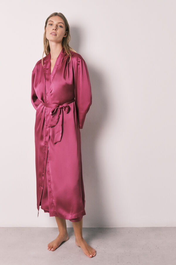 Women'secret Bata larga satinada con fruncidos rosa