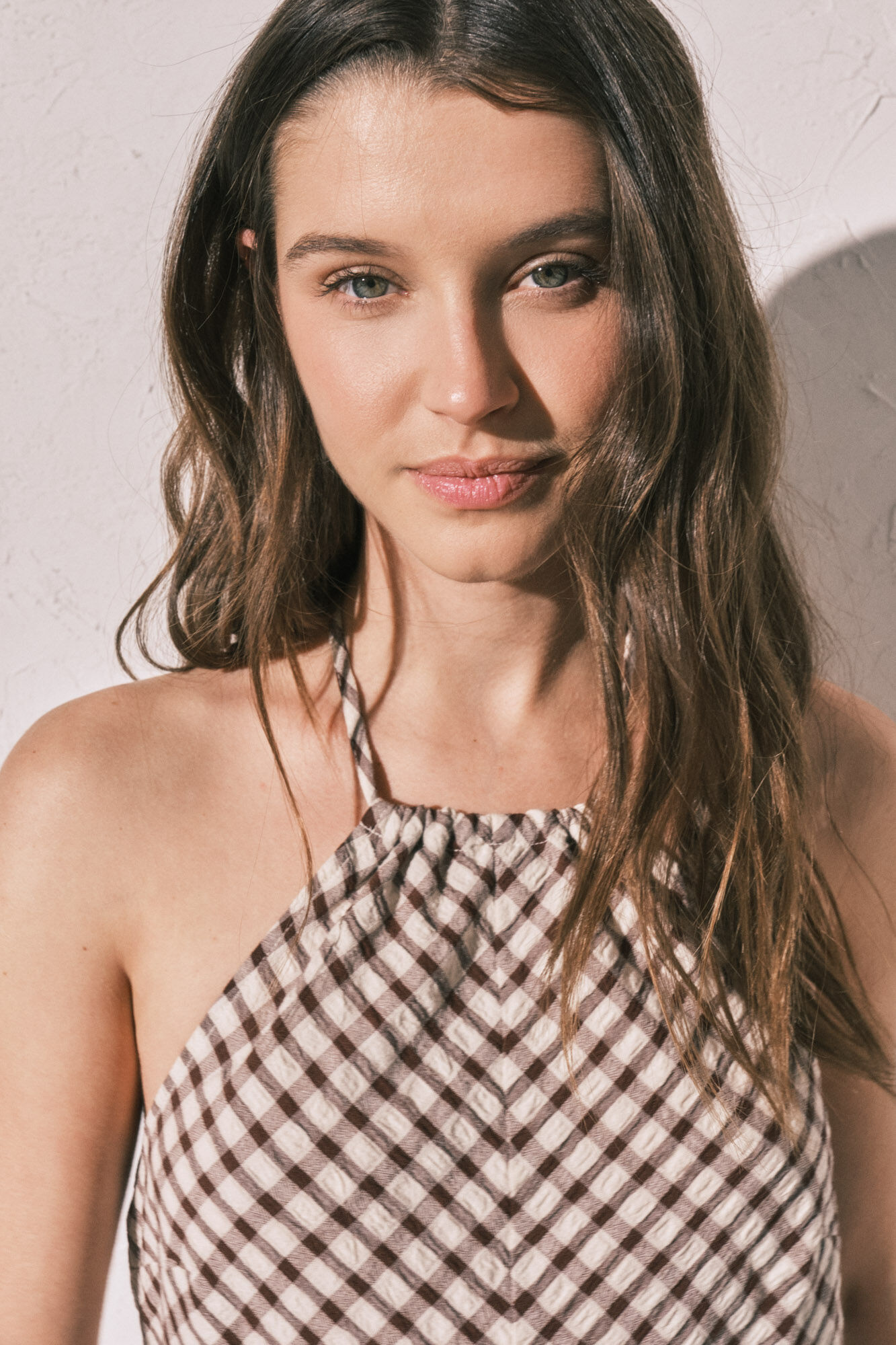 Women'secret Vestido corto estampado vichy marr&oacute;n