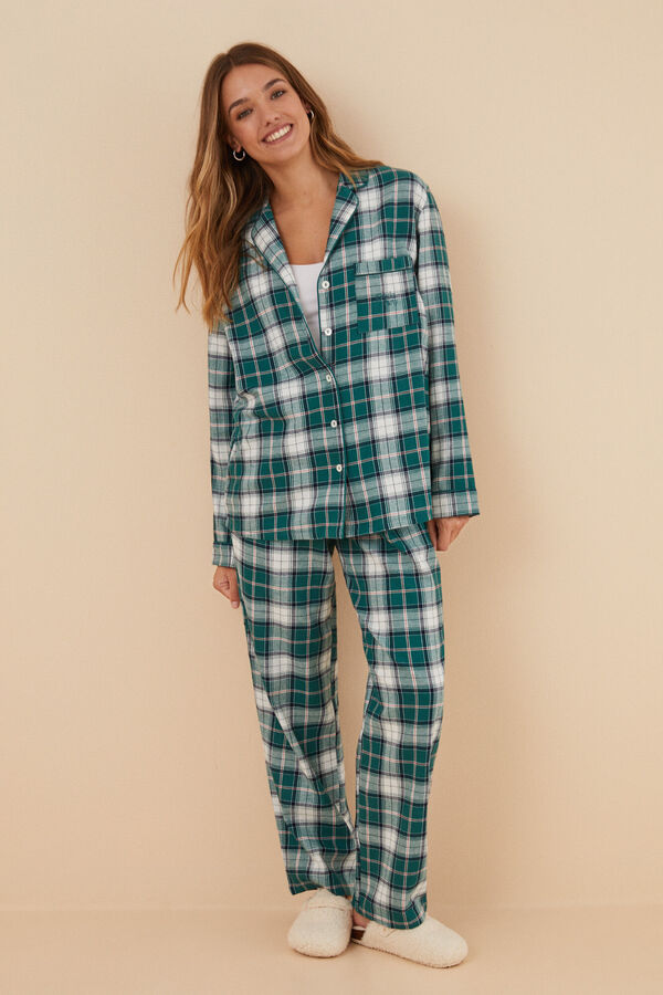 Womensecret Pijama cuadros 100% algodón verde estampado