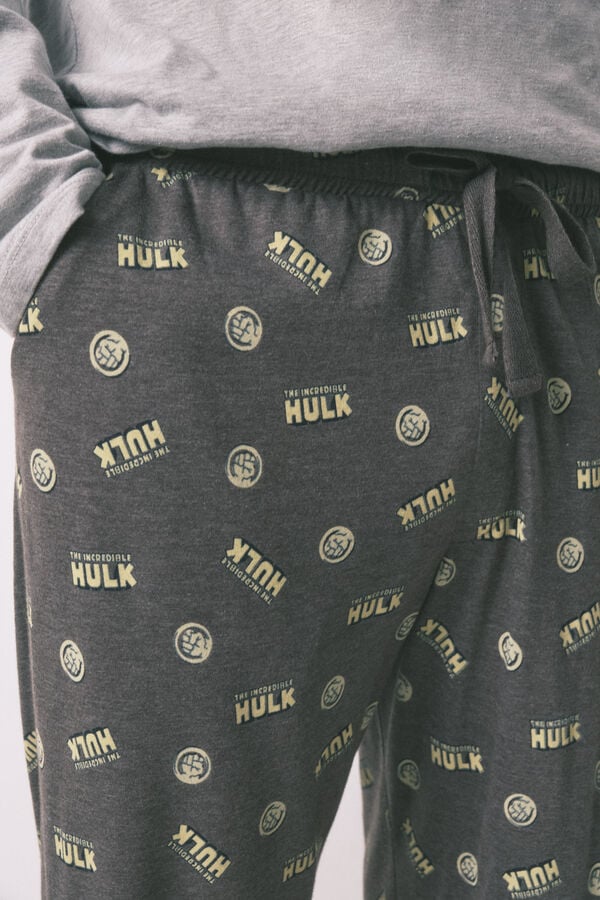 Women'secret Pijama larga "Hulk" para hombre 100 % algod&oacute;n gris