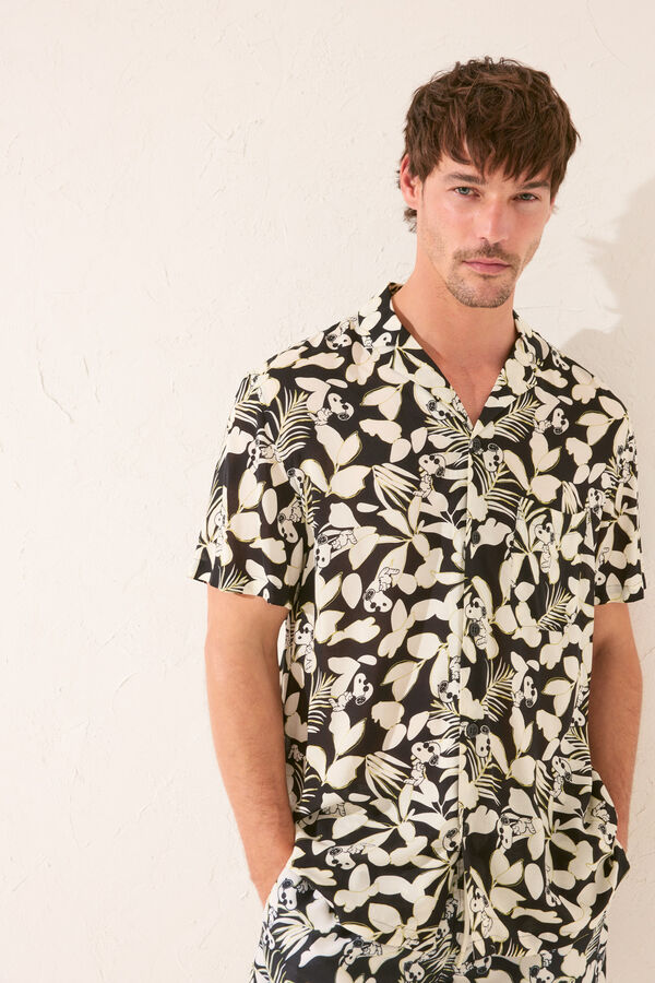 Womensecret Camisa de hombre con estampado tropical de Snoopy negro