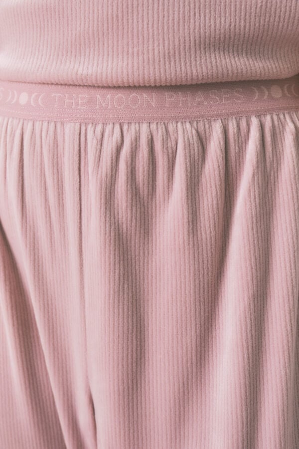Women'secret Pijama larga de terciopelo rosa con canalé  rosa