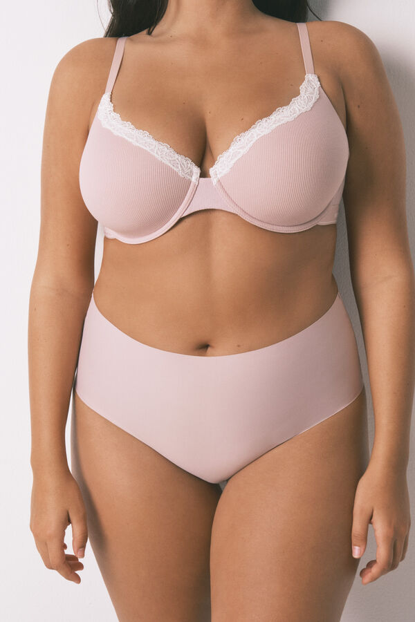 Women'secret Panty alta clásica de microfibra rosa rosa