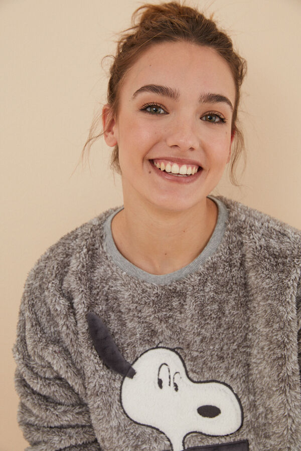 Womensecret Pijama polar Snoopy gris gris