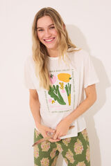 Womensecret Playera manga corta 100% algodón "verduras" marfil