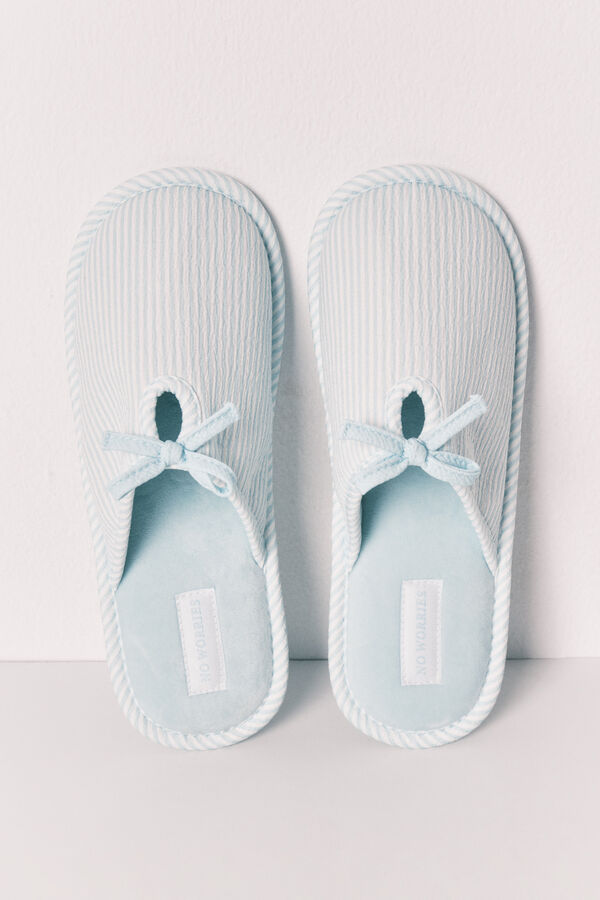 Women'secret Pantuflas a rayas con lazo verde verde