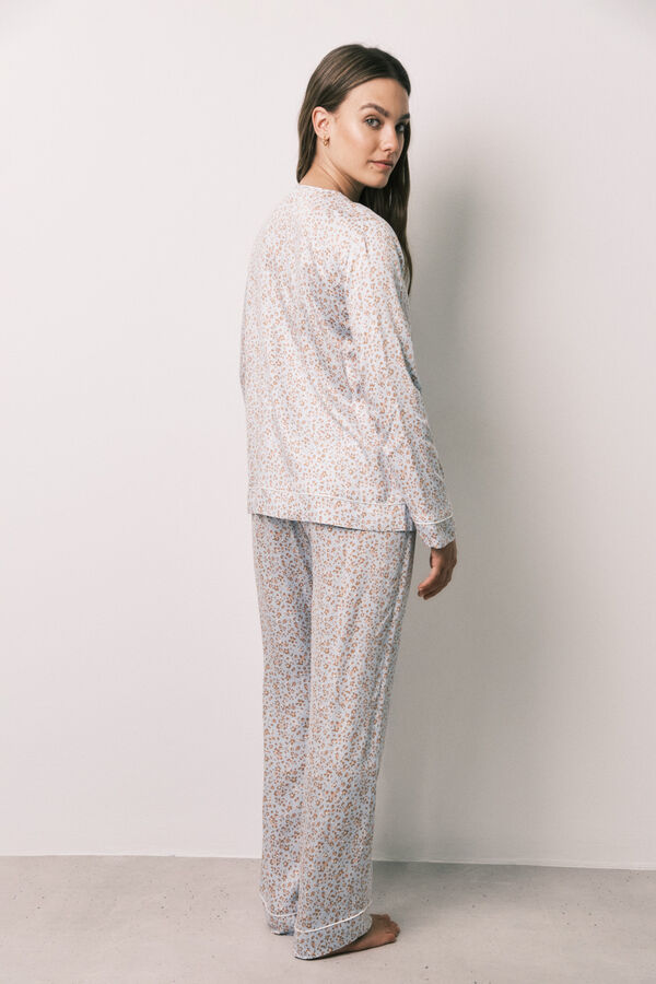 Women'secret Pijama larga de sat&eacute;n estampado de flores azul