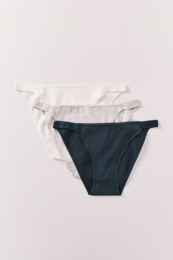 Women'secret Pack de 3 panties cl&aacute;sicas de tira de algod&oacute;n con logo blanco