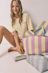 HI&BYE Pijama corta 100% algod&oacute;n a rayas amarillo amarillo