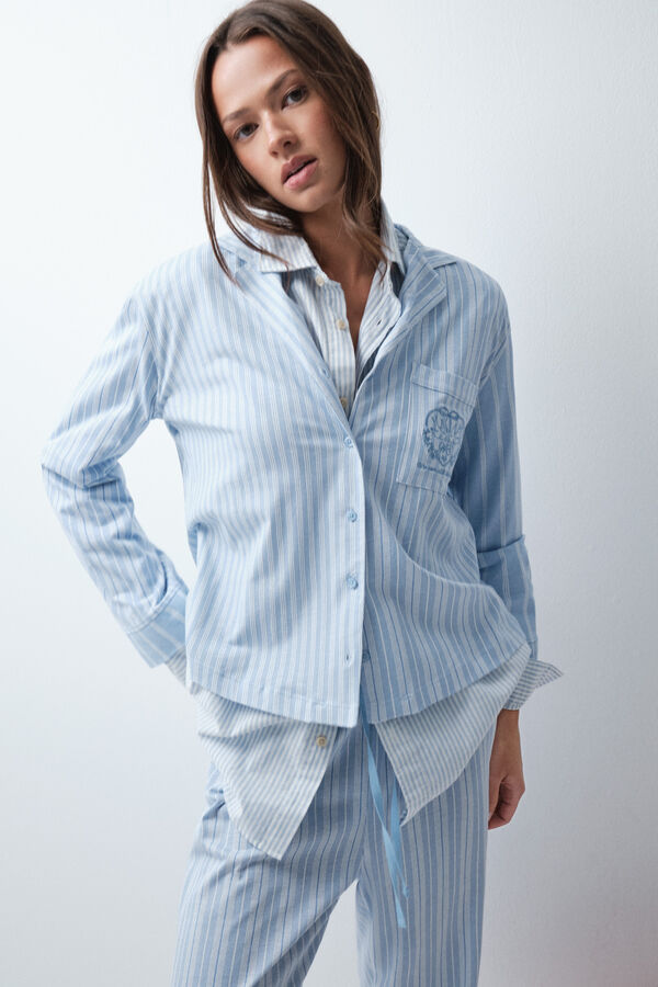 Women'secret Pijama larga camisera de rayas azul estampado