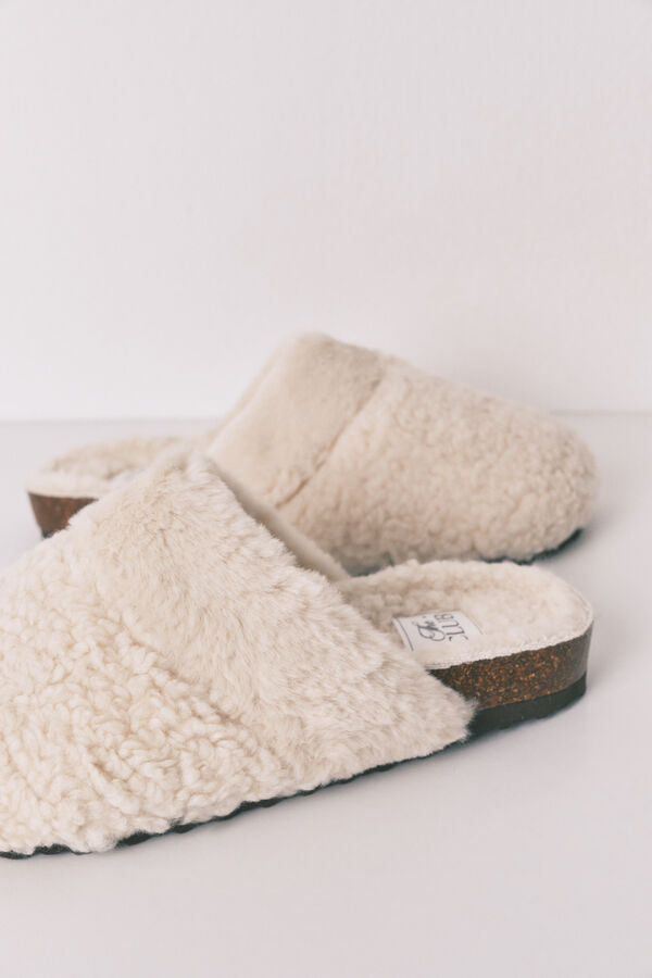 Women'secret Pantuflas para casa de borrego beige marfil