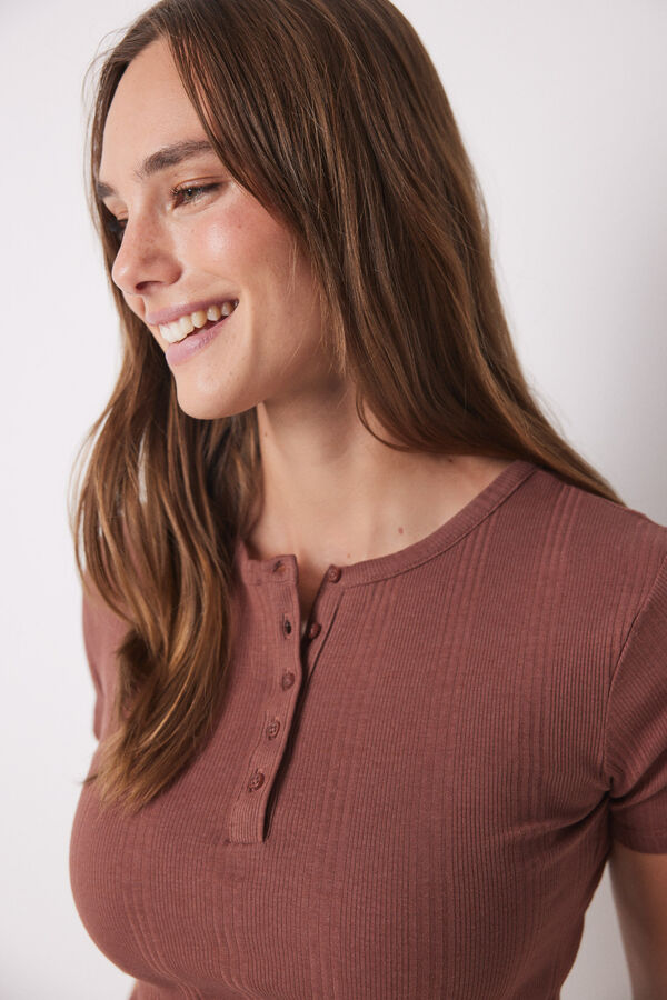Womensecret Playera manga corta canalé café café