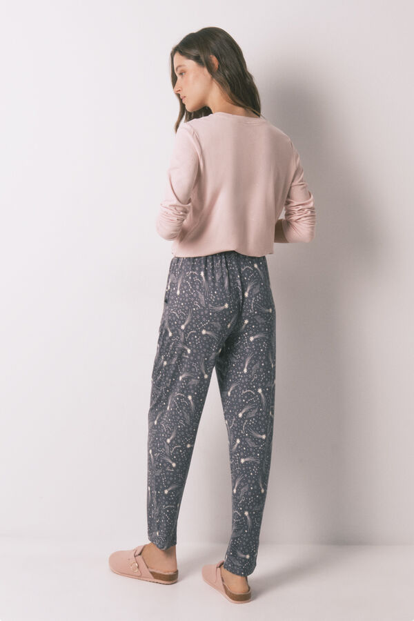 Women'secret Pantalón largo y tejido con estrellas grises suaves gris